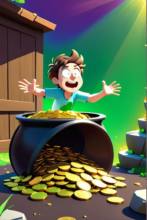 A leprechaun tripping over a pot of gold, coins spilling everywhere, with a rainbow in the background, under the amused light of a sunny day., illustration, 3d, cartoon,
high resolution, high quality, detailed, masterpiece, hdr, sharp,
[Rick and Morty style],[ basety style], 
BREAK
score_9, score_8_up, score_7_up, score_6_up , amazing, beautiful, breathtaking, astonishing, brilliant, incredible,