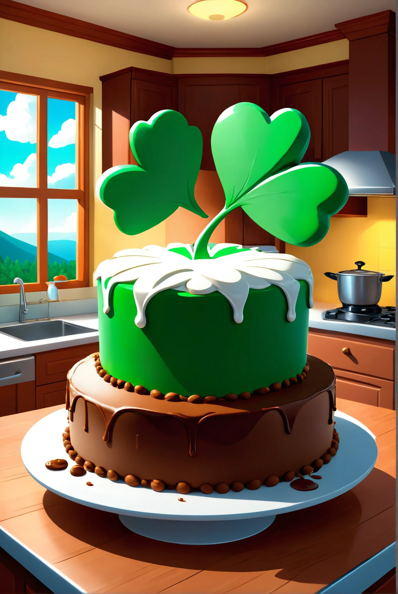 A group of pixies attempting to bake a giant shamrock-shaped cake, with flour-covered faces and a kitchen in chaos, lit by the cheerful morning light., illustration, 3d, cartoon,
high resolution, high quality, detailed, masterpiece, hdr, sharp,
[Looney Tunes style],[ basety style], 
BREAK
score_9, score_8_up, score_7_up, score_6_up , amazing, beautiful, breathtaking, astonishing, brilliant, incredible,