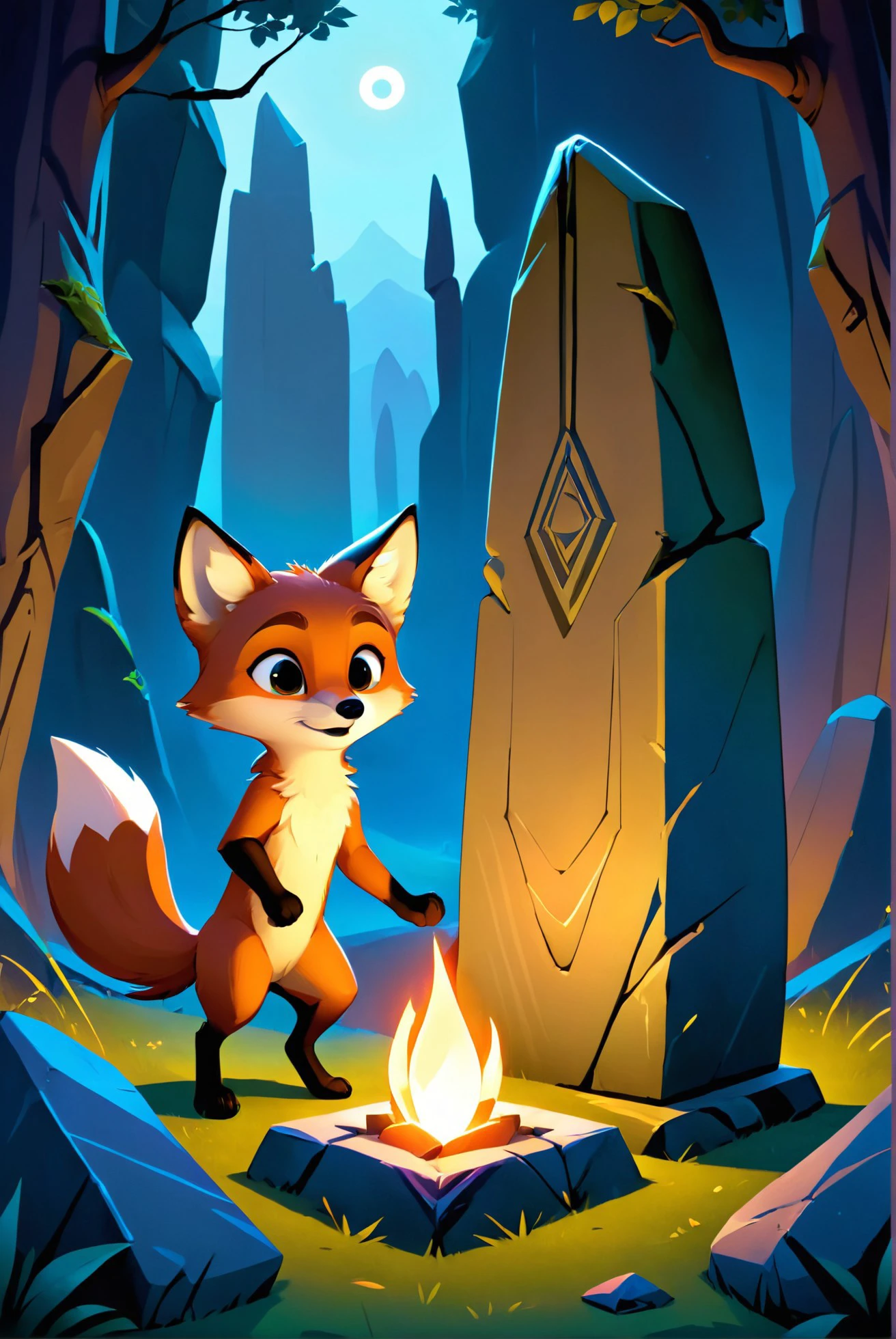 A pair of fox cubs playing hide and seek among ancient standing stones, with magical runes softly glowing at dusk., illustration, 3d, cartoon,
high resolution, high quality, detailed, masterpiece, hdr, sharp,
[Art Deco style],[ basety style], 
BREAK
score_9, score_8_up, score_7_up, score_6_up , amazing, beautiful, breathtaking, astonishing, brilliant, incredible,
