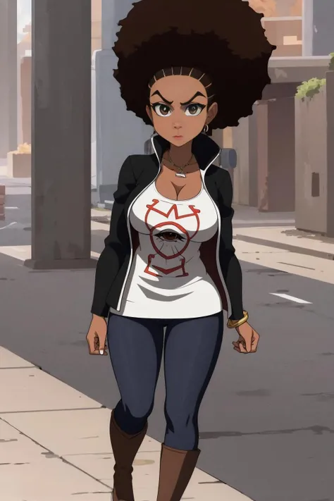 a woman with sexy body and outfit, walking in the sidewalk, (well draw eyes and eye pupil:1.2), EdobBoondocksArtStyle  <lora:EdobBoondocksArtStyle_v1.0:0.8>