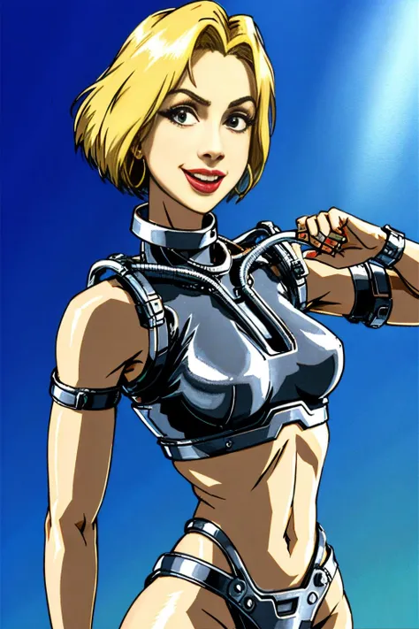 <lora:EdobBoondocksArtStyle_v2.0:0.6> woman terminator Standing with one hand on hip and other arm raised above head <lora:EdobTerminatorHybridFemale_v1.0:0.6>