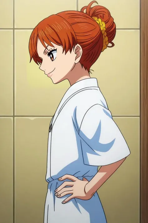 score_9, score_8_up, score_7_up, source_anime, rating_safe, , anime screencap, , official style, , , 1girl, hazel eyes, auburn hair, poncho, miniskirt, solo, from side, bathroom, dark, hands on hips, naughty smile, <lora:one_piece_wano_style_pony:0.96>, one_piece_wano_style, anime screencap, anime coloring, <lora:sdxl_lightning_8step_lora:1>