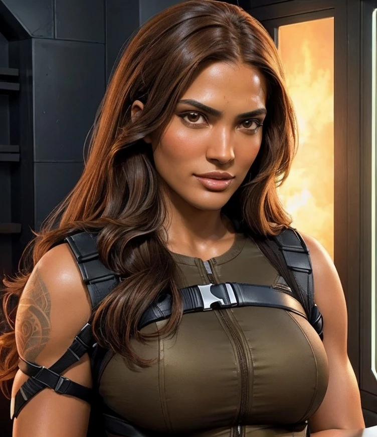 full body photo of Sydeonv1 woman, long brown hair, lara croft cosplay, extremely detailed, intricate detail, fine detail, careful detail, up close portrait, masterpiece, best quality, ultra-detailed <lora:sydeon1lora:1>