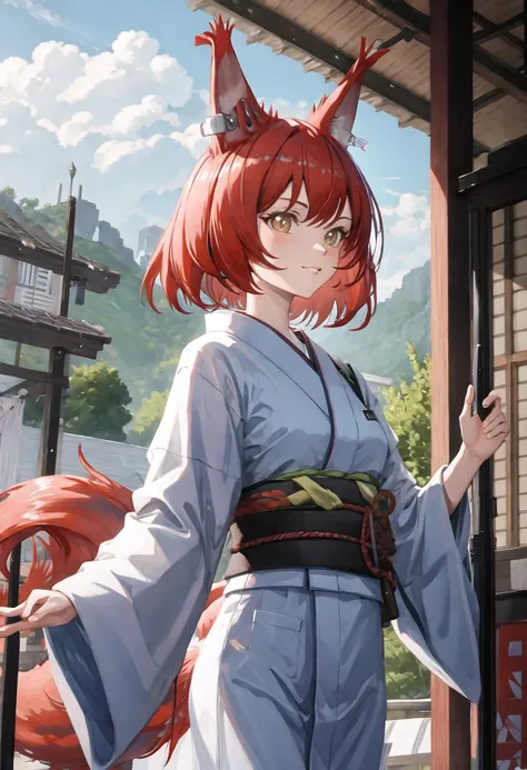 best quality, masterpiece, highres, solo, {flametail_arknights:0.90}, {yukata:1.30}, {kimono:1.15}
