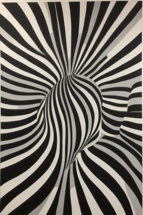 Create a tasteful, fine art photo composition with a highly attractive hunk of random race. The subject must be in a reclining pose that highlights his or her shapes and muscles., within a black and white op art composition that confuses the viewer's perception. The image should have a balance between elegance and sensuality, using colors and patterns that add depth and visual complexity. Incorporate elements like dramatic shadows, subtle highlights and varied textures to enrich the composition. Add details like artistic tattoos or understated jewelry that complement the subject's aesthetic. The background should include geometric patterns and lines that play with perspective, creating an optical illusion that attracts and holds the viewer's attention.