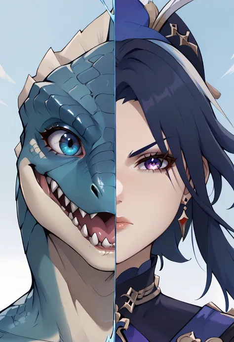 score_9,score_8_up,source_anime,<lora:Splitscreen_XLPD:0.6>,upper body,split screen,splitscreen,
BREAK lizardman,happy,
BREAK clorinde \(genshin impact\),tricorne,glaring,<lora:Char-Genshin-Clorinde-Pony-V1:0.9>,