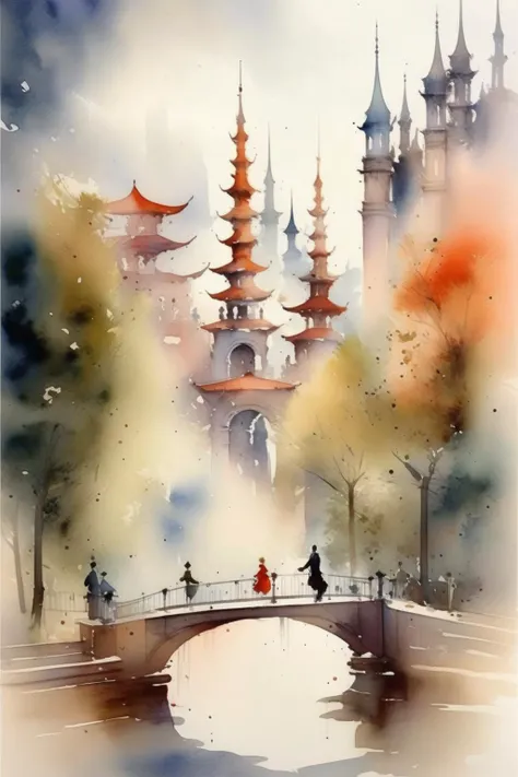 <lora:Thomas Schaller Style:1>Thomas Schaller Style - Europeant 18 century city floating amidst the clouds or a mystical forest pulsating with magical energy, let your creations transport viewers to the realm of endless possibilities. Watercolor Style Sunga Park