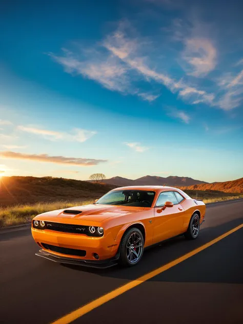 masterpiece, best quality, dodge challenger, 1car, highly detailed, road background, cinematic, soft light   <lora:DODGECHALLENGER:0.7>
