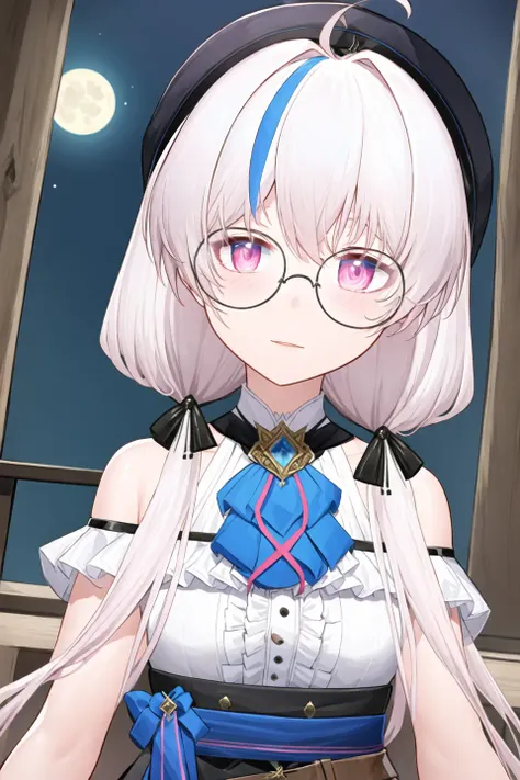 masterpiece, best quality, (1girl, solo), night, moon
<lora:kiyuuVR_2.0_v2:0.7>, vr-kiyuu, hat, glasses, twintails