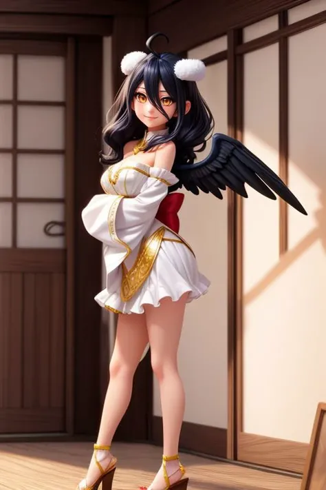 <lora:add_detail:0.5> <lora:copax_charm_eu:0.0> (1girl,3d, photorealistic,masterpiece, best quality, intricate, skin indentation), face smiling, full body view, seductive pose, in a Japanese house, flowers, <lora:hairdetailer:0.5>
albedo, ahoge, black hair, horns, long hair, (yellow eyes:1.3),bare hips, bare shoulders, black wings, detached collar, elbow gloves, feathered wings, gloves, gold trim, high collar, hip vent, jewelry, low wings, white gloves, wings
<lora:albedotest:1>