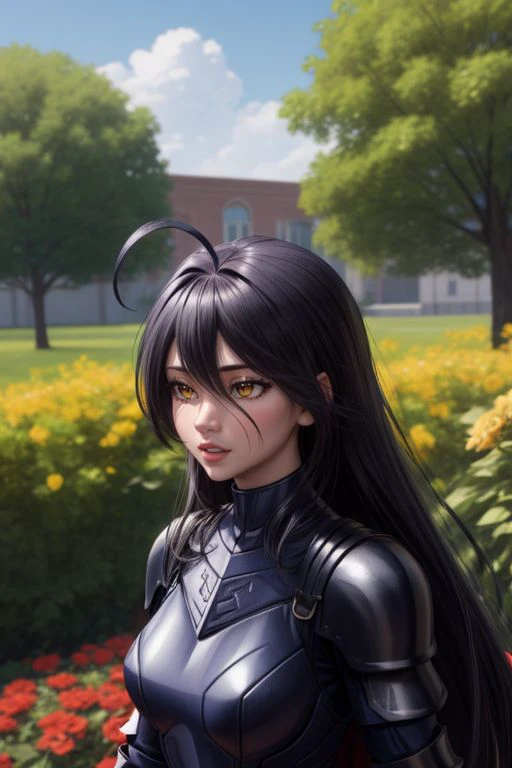 <lora:add_detail:0.5> <lora:copax_charm_eu:0.0> (1girl,3d, photorealistic,masterpiece, best quality, intricate, skin indentation), face excited, upper body view, seductive pose, in a garden flowers,roses,butterflies, <lora:hairdetailer:0.5>
albedo, ahoge, black hair, horns, long hair, (yellow eyes:1.3),armor, (black armor:2), armored boots, black cape, black pants, boobplate, boots, breastplate, cape, gauntlets, pants, pauldrons, plate armor, shoulder armor, waist cape
<lora:albedotest:1>