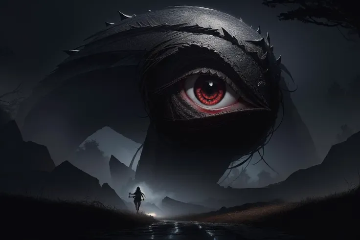 (girl:1.2) is being followed by (gigantic monster creature:1.3), ((horror art, dread, running, scared, tears)), long hair, silver hair, red eyes, night, (horror \theme\), graveyard, outdoors, (long black sharp nails), night, (zentangle, mandala, tangle, entangle:0.5, eyes everywhere:1.2),
intricate details, sophisticated details, depth of field, extremely detailed CG unity 8k wallpaper, detailed skin, red eyes, detailed skin texture, (masterpiece, top quality, best quality, official art, beautiful and aesthetic:1.2), extreme detailed, colorful, highest detailed, cgsociety, cinematic, high details, wide angle shot,
<lora:LowRA:0.7>