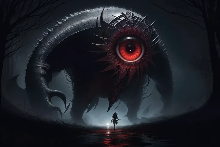 (girl:1.2) is being followed by (gigantic monster creature:1.3), ((horror art, dread, running, scared, tears)), long hair, silver hair, red eyes, night, (horror \theme\), graveyard, outdoors, (long black sharp nails), night, (zentangle, mandala, tangle, entangle:0.5, eyes everywhere:1.2),
intricate details, sophisticated details, depth of field, extremely detailed CG unity 8k wallpaper, detailed skin, red eyes, detailed skin texture, (masterpiece, top quality, best quality, official art, beautiful and aesthetic:1.2), extreme detailed, colorful, highest detailed, cgsociety, cinematic, high details, wide angle shot,
<lora:LowRA:0.7>