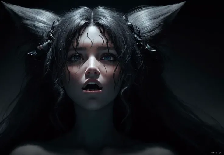 the ritual of summoning, a naked female, hair is wild and messy, focused eyes, shadows on the face, jaws, open wide, wide-angle, prepares to attack, danger ,, (masterpiece:1.3), (best_quality:1.3), (ultra_detailed:1.3), 8k, extremely_clear, realism, (ultrarealistic:1.3),
