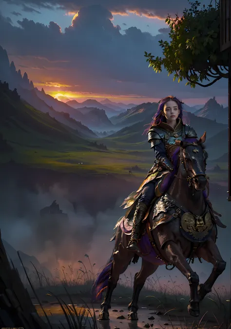 (8k, RAW photo, best quality, masterpiece:1.2), (fantasy illustration:1.3),  (ultra detailed1:0), professional lighting, photon mapping, radiosity, physically-based rendering, highres,
Experience a visually stunning artwork created through a seamless blend of 3D render and realistic illustration techniques. Immerse yourself in a world inspired by ancient Chinese legends, where a brave and fearless girl dons golden armor. 1 girl Mounted on a powerful and majestic steed, she sets off on an exhilarating chase beneath the resplendent hues of a (((radiant sunset, twilight:1.6)  The attention to detail in this artwork is remarkable, from the meticulously crafted textures to the lifelike portrayal of light and shadow. Witness the captivating fusion of digital mastery and artistic skill as the scene comes alive with depth and realism. This extraordinary piece, created by a talented artist on ArtStation, showcases the limitless possibilities of 3D render and realistic illustration, making it a treasured addition to any collection of breathtaking concept art.
 <lora:shojovibe_v11:0.4>  <lora:cuteGirlMix4_v10:0.3>