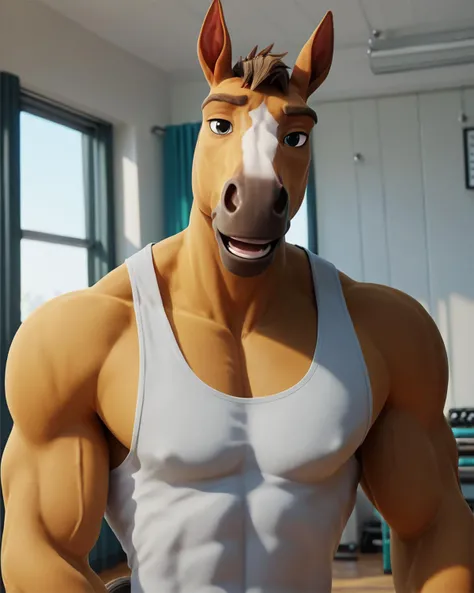 score_9, score_8_up, score_7_up, intricately detailed, rating_questionable,
<lora:overwatch_rule34_xl_pd_goofy_16:1>,
1boy(anthro furry, horse, face closeup, muscular, tight sleeveless shirt, broad shoulders, handsome, looking at the viewer, friendly expression, solo), fitness studio, indoors, summer, sunshine, afternoon,
<lora:xl_more_art-full_v1:0.4>,
<lora:add-detail-xl:0.4>