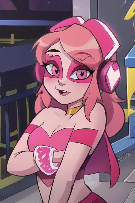(8k, 4k, RAW photo, best quality, masterpiece:1.2),(intricate details),(best quality),(highres),((perfect eyes)),perfect face,perfect lighting,vivid colors,intense colors,1girl,cartoon style,missheed,solo,<lora:missheed-10:0.6>,upperbody,heart-shaped pupil,pink eyes,nude,naked,nipple,