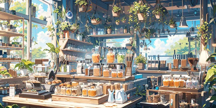 (masterpiece:1.2), best quality,PIXIV,cozy animation scenes,
scenery, no humans, sky, plant, window, food, cloud, day, cup, shelf, tree, jar, table, bottle, sunlight, blue sky, indoors, potted plant, bread, plate, chair, shop, electric fan,
<lora:cozy animation scenes_20230824111332:1>