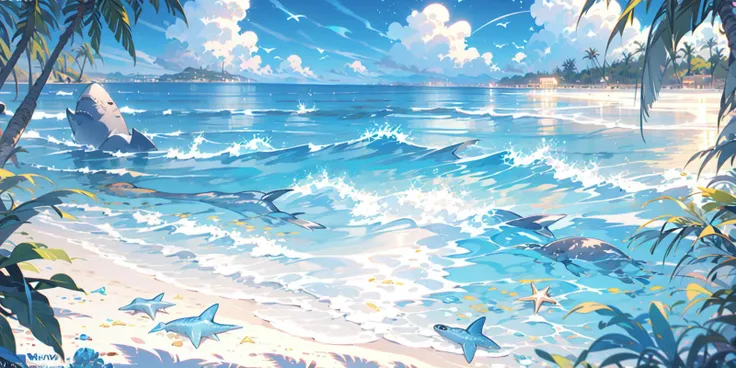 (masterpiece:1.2), best quality,PIXIV,cozy animation scenes,
scenery, letterboxed, sky, whale, fish, cloud, water, no humans, ocean, blue theme, shark, copyright name, outdoors, watermark, animal, star (sky), horizon, dolphin
 <lora:cozy animation scenes_20230824111332:1>