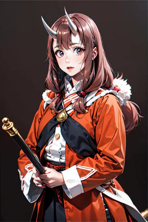 <lora:CHAR-ShunaTensura:0.85> ShunaTensura, low-tied long hair, oni horns,  <lora:redcoatv2:1> redcoat, military hat, bicorne,, ultra detailed, masterpiece, best quality, aesthetic, detailed,
