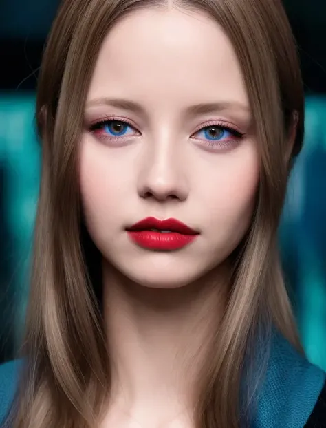 facial portrait, a woman, blonde, blue and red, cyberpunk <lora:Mia Goth:0.7> <lora:lowra_v10:0.6>