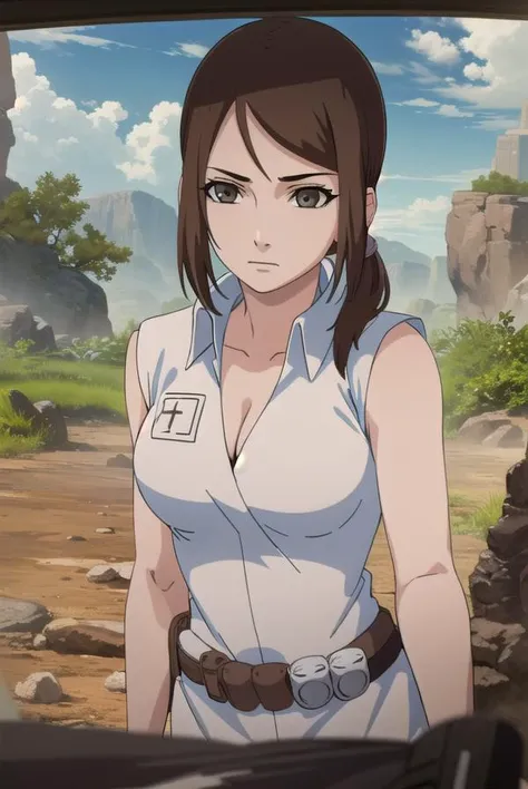 kunoichiameno, <lora:kunoichi ameno-lora-nochekaiser:1>,
ameno, short hair, brown hair, (brown eyes:1.3), (swept bangs:1.5), ponytail,
BREAK cleavage, shirt, whiteshirt, collared shirt, sleeveless, bike shorts,
BREAK outdoors, forest, nature, trees, grass, sky, clouds, sun,
BREAK looking at viewer, (cowboy shot:1.5),
BREAK <lyco:GoodHands-beta2:1>, (masterpiece:1.2), best quality, high resolution, unity 8k wallpaper, (illustration:0.8), (beautiful detailed eyes:1.6), extremely detailed face, perfect lighting, extremely detailed CG, (perfect hands, perfect anatomy),