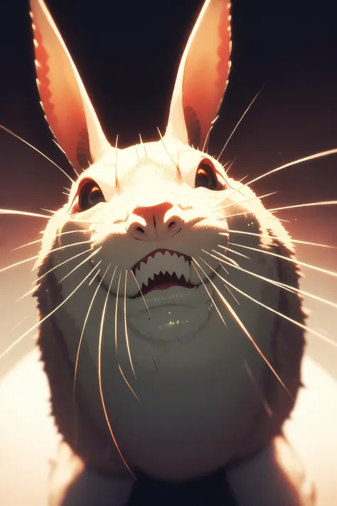 (masterpiece, best quality:1.2), extremely detailed, intricate details, finely detailed, soft lighting, volumetric lighting, (vanishing point), no humans, [rabbit:shark, sharp teeth:20] , close-up, ((psychedelic, art)), (horror \(theme\)),