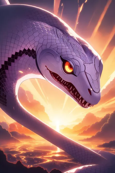 (masterpiece, best quality:1.2), extremely detailed, intricate details, finely detailed, soft lighting, volumetric lighting, (atmospheric perspective), no humans, snake, ((psychedelic, art)),
