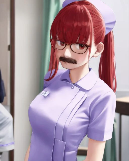 <lora:moustache:0.7>, 1girl, moustache, nurse, red_hair