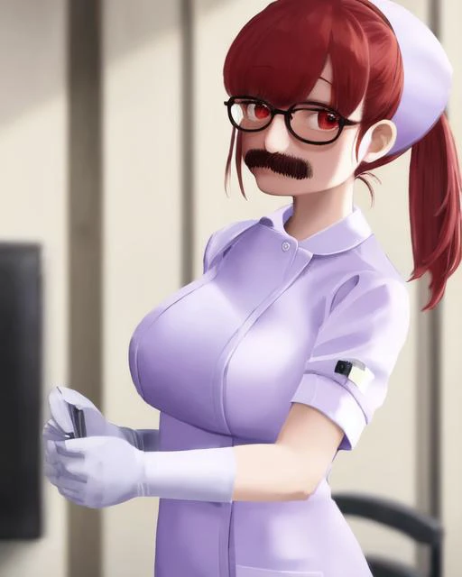 <lora:moustache:0.7>, 1girl, moustache, nurse, red_hair