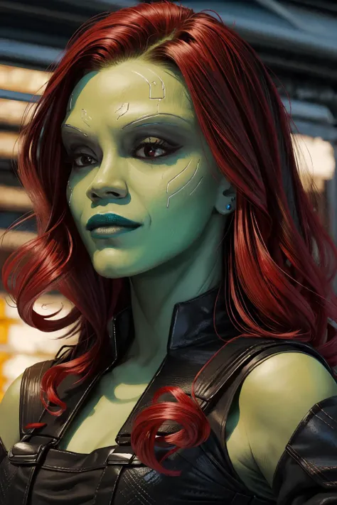 <lora:add_detail:-0.5>, <lora:gamora:1>,g4m0r4, black shirt, portrait, red hair