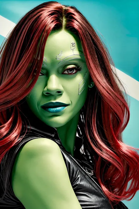 <lora:add_detail:1>, <lora:gamora:1>,g4m0r4, black shirt, portrait, red hair