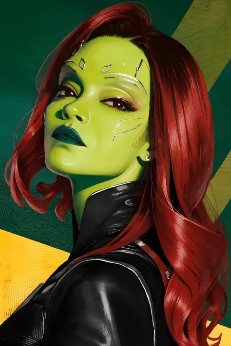 <lora:add_detail:-0.5>, <lora:gamora:1>,g4m0r4, black shirt, portrait, red hair