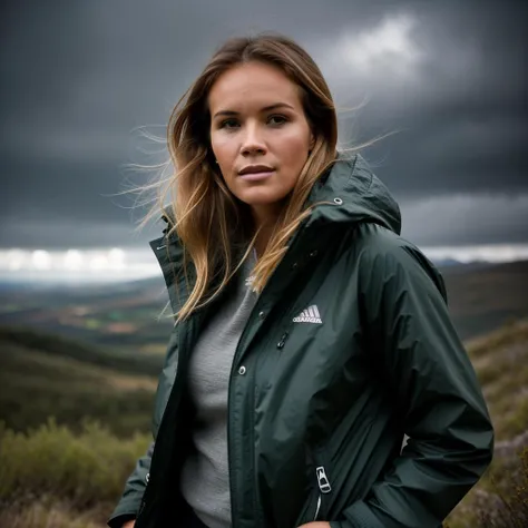 ellemacpherson, an attractive woman, on a (mountain-top), wearing a (coat), (heavy-rainstorm:1.1), 24mm, 4k textures, soft cinematic light, adobe lightroom, photolab, hdr clouds, intricate, elegant, highly detailed, sharp focus, ((((cinematic look)))), soothing tones, insane details, intricate details, hyperdetailed, low contrast, soft cinematic light, exposure blend, hdr,