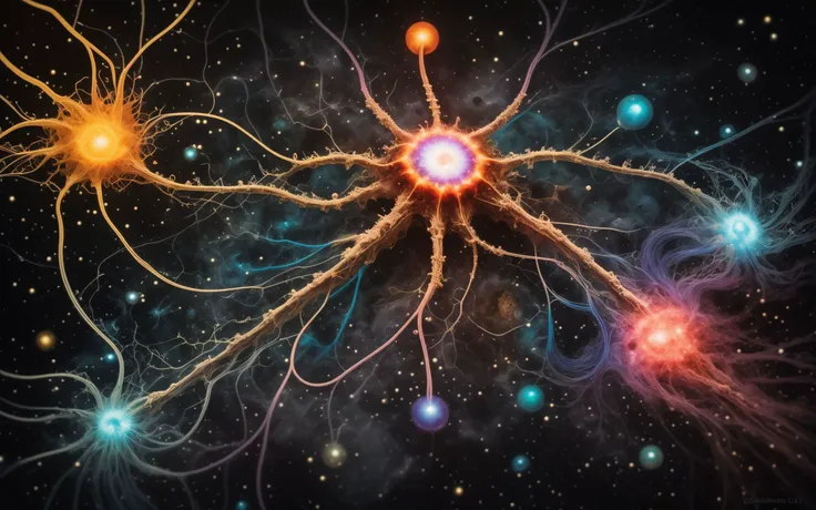 highly detailed, <lora:Dreamwave v2.5_8200:0.8> <lora:Ink scenery:0.7> ink, (neurons), electronic circuit, neural network, pcb, rainbow, galactic, synapses firing