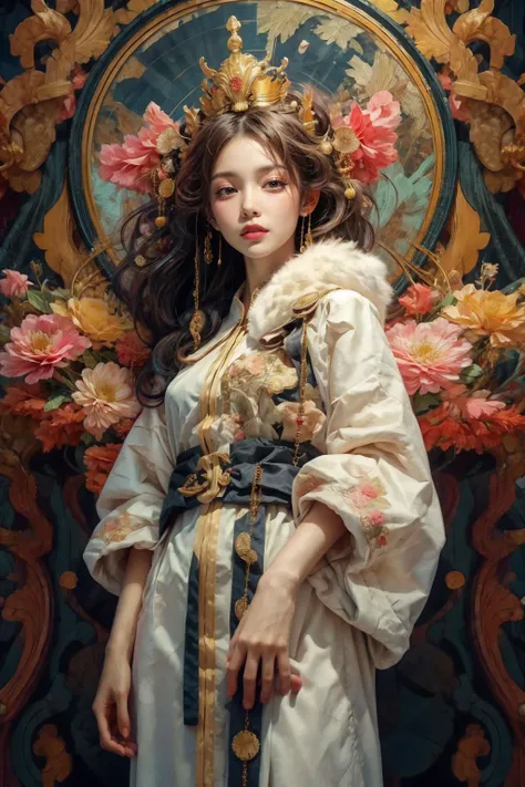 masterpiece, best quality,1girl, long hair, (glowing:1.15), (team:1.1), (flowers:1.15), (monarch:1.05),Long coat,surrounded by Chinese dragons,<lora:GPTS4 dreamwave full_478773:0.8><lora:GPTS1 lite:0.6>   <lora:SNM:0.3> <lora:hanfu_v30Ming:0.5> <lora:add_detail:1> <lora:bf_style:0.7>