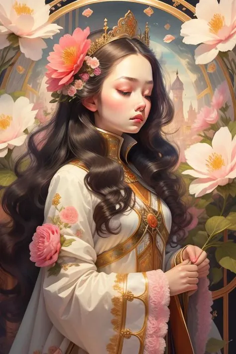 masterpiece, best quality,1girl, long hair, (glowing:1.15), (team:1.1), (flowers:1.15), (monarch:1.05), sleepy, Long coat <lora:gpts4 lite dreamwave_278580:1>