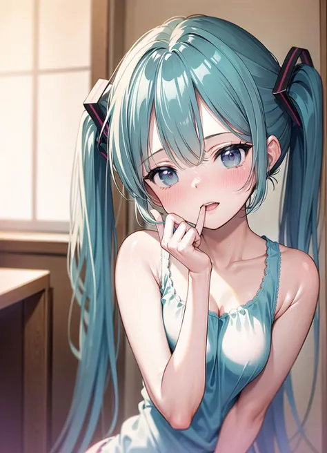 1 girl, masterpiec, best quality looking at viewer, , indoor, hatsune miku