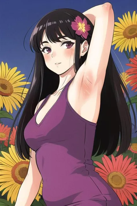 <lora:1714503827145887877:1>, Tz7qw6 Artstyle,old,armpits,bishoujo,flower,