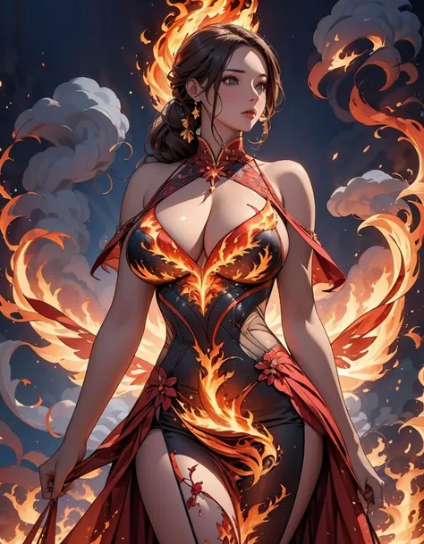 Master Part、gorgeous、landscape、(((phi_humans)))、evening、flower、garden、Starry Sky、constellation、wonderful、Red Hair、Dynamic pose、Overlooking、water、warm、comfortable、peace、meteor、universe、magic、magic、particle、beautiful、((fire Fly))