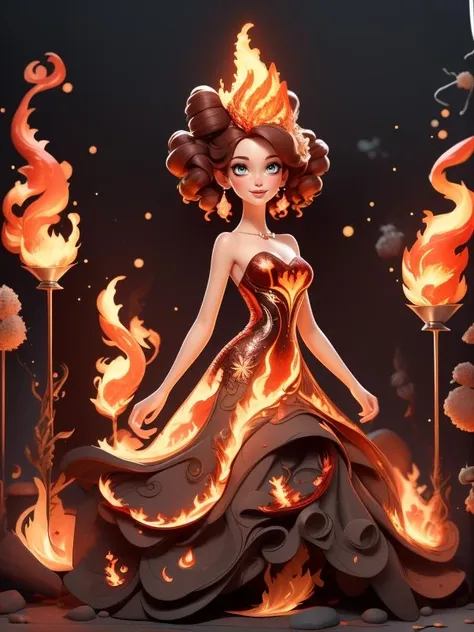 beautiful woman wearing a (phoenix dress)<lora:phoenix_dress-1.0:0.8>, fire, flames, 
8k, masterpiece, highly detailed, solo,
Confinement,
Oblique Angle, from behind, 
Twirling around for a candid shot,
flustered,
Short Crop,
Mahogany hair,