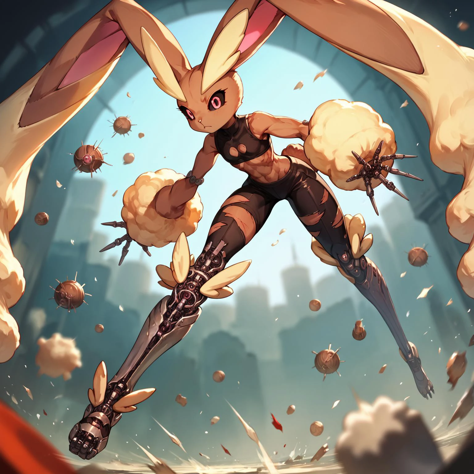 score_9, score_8_up, score_7_up, score_6_up, score_5_up, score_4_up, source_anime, fluffal lopunny, fluffal, dynamic pose, stuffing, blades, stitches, detailed, blurry background, appealing, cluttered, <lora:Frightfurfluffal1-000004:1>