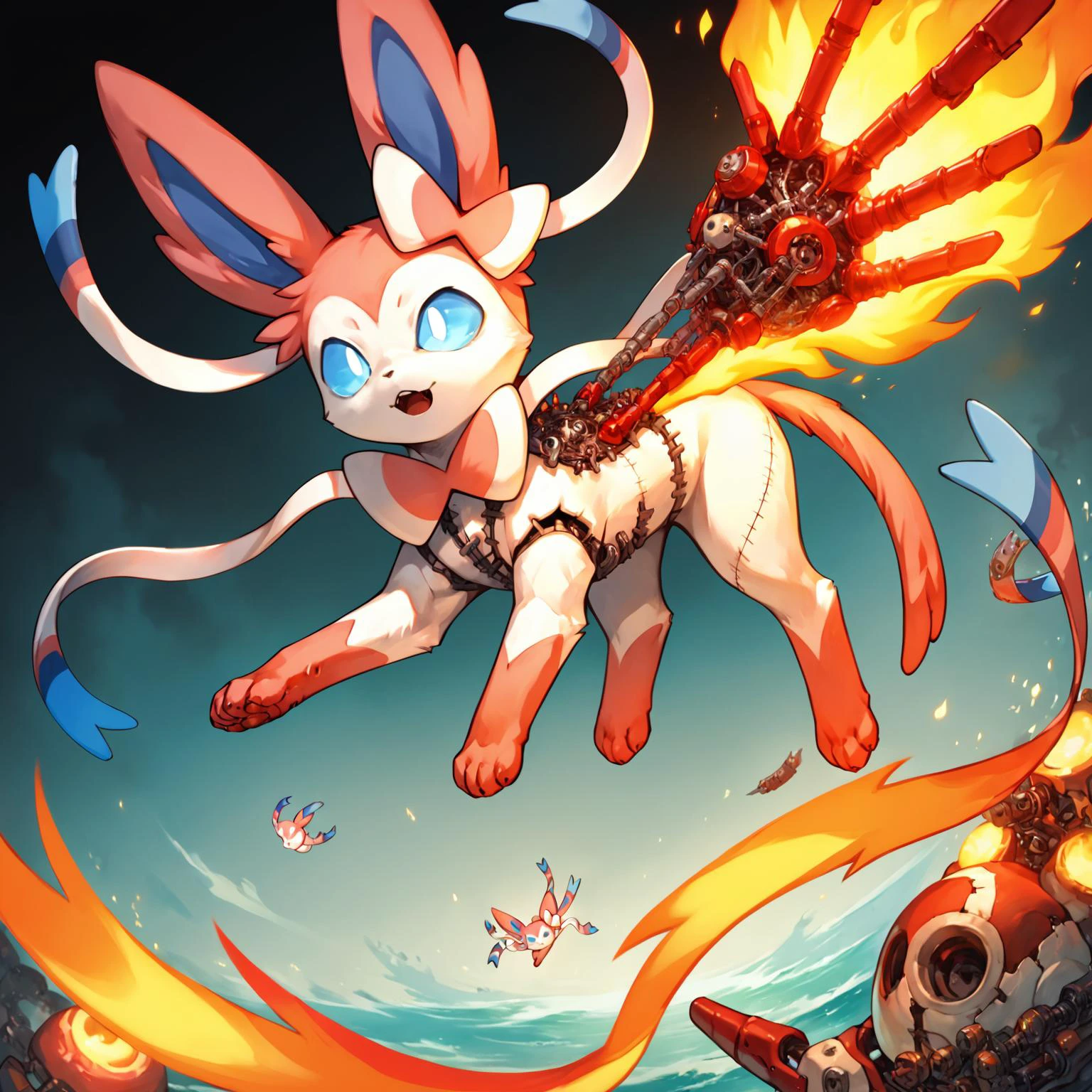 score_9, score_8_up, score_7_up, score_6_up, score_5_up, score_4_up, source_anime, fluffal sylveon, fluffal, dynamic pose, stuffing, blades, stitches, detailed, fiery background, appealing, cluttered, <lora:Frightfurfluffal1-000004:1>