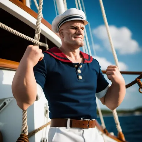 Popeye1024, a sailor, full body, on a boat, highly detailed, photography, ultra sharp, film, bokeh, professional, 4k <lora:add-detail-xl:1.5> <lora:Popeye1024:0.8>