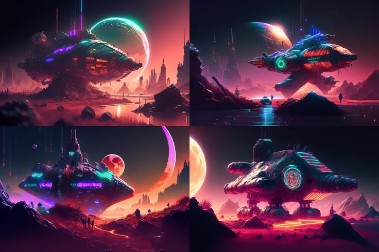 eonn, <lora:xsarchitectural_v11:0.3>, ((neon lighting)), spaceship, landscape moon in the background, shot at 8k resolution, cinematic style digital art render with mechanical and futuristic details in a cyberpunk underworld, illustration style of stanley artgerm, edgy, dangerous, high detailed