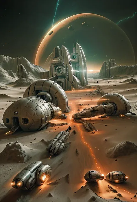 sciencie fiction, city, space, firing weapons, line of light, ray of light, straight line, <lora:xsarchitectural-19Houseplan:1> dune,