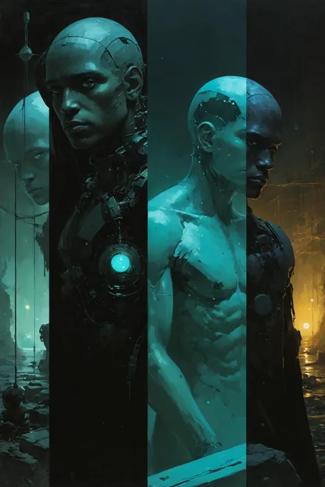 (art by Gioseffo Danedi and Eugenio Cruz Vargas and Arnold Friberg:1.2),
(progress and ai interaction and blackened and biomimetic and doleful atmosphere, night lights, aesthetic of art informel and ashcan school:0.1),
rule of thirds, game-changing remarkable opus with finely crafted details,
(aquamarine and plumpurple colors:0.1),
<lora:MJ52:0.3> <lora:xl_more_art-full_v1:0.3>