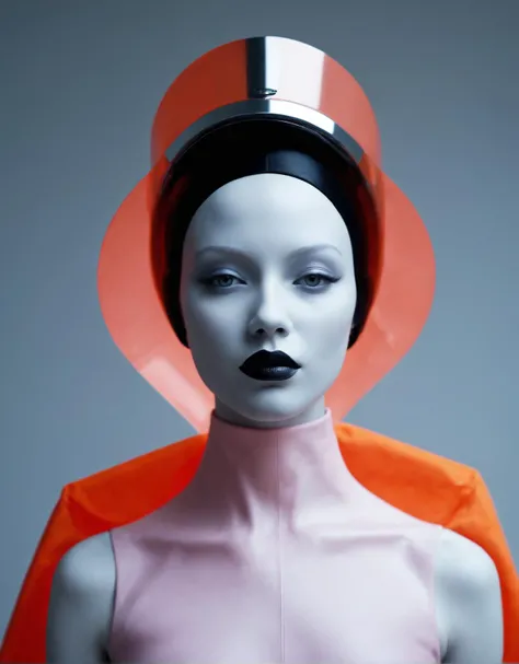 breathtaking shallow depth of field, bokeh, high fashion portrait, minimalist sci-fi no-face-creature wearing machine crown high fashion in the style of dior shot by viviane sassen, [light+space of james turrell+bauhaus], super telephoto, photo realistic, cybernetic, commercial lighting, 8k, 85mm lens