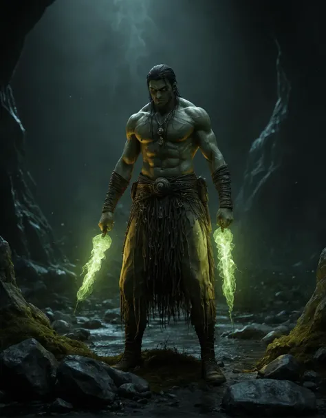 dark and gritty, turkish manga (evil spirit:1.55) upper geyser basin, dynamic pose, moss green lights, realistic, glow, detailed textures, high quality, high resolution, high precision, realism, color correction, proper lighting settings, harmonious composition, behance work, very dramatic lighting, sharp focus, low angle, trending on artstation, sharp focus, studio photo, intricate details, highly detailed