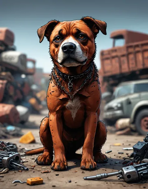 breathtaking vector cartoon illustration, shallow depth of field, bokeh, photo of a vicious junkyard dog, canon eos 5d mark iv award winning, highly detailed.